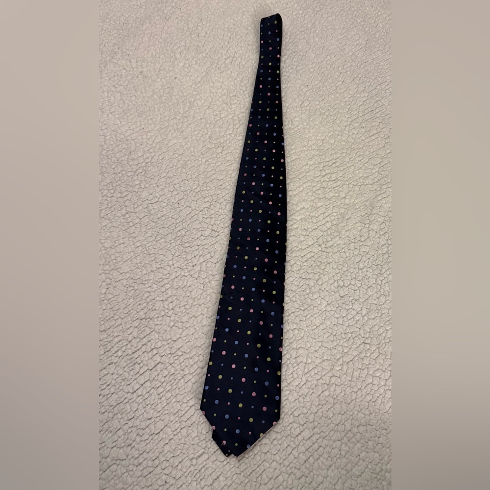VINTAGE Dior Signature Polka Dot Tie Men's 100% Italian Silk Navy Blue